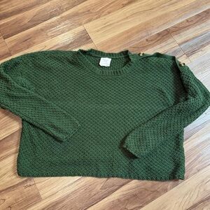 HARPER HERITAGE | S | Green Knit Pullover Cropped Oversized Knitted Sweater